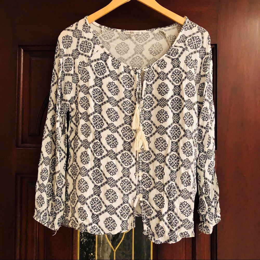 Paisley Blue & White Tassel Top